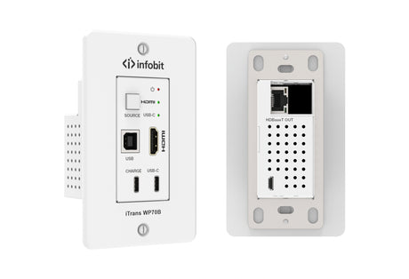 iTrans WP70B 4K60 HDBaseT sieninis ilgintuvas su USB B/ USB C/ HDMI, 70m, balta - Galinė pusė su HDBaseT jungtimi