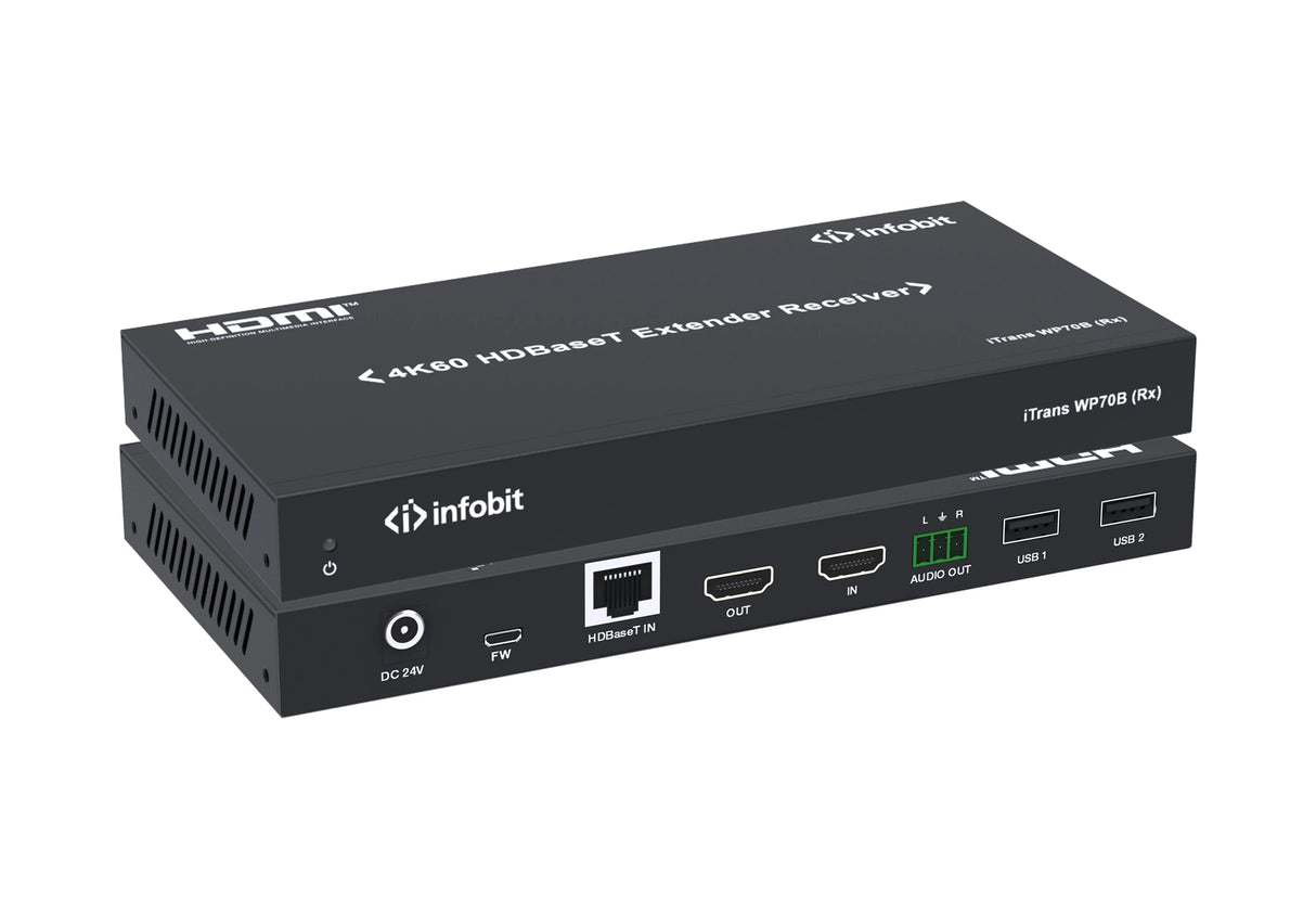 iTrans WP70B 4K60 HDBaseT sieninis ilgintuvas su USB B/ USB C/ HDMI, 70m, balta