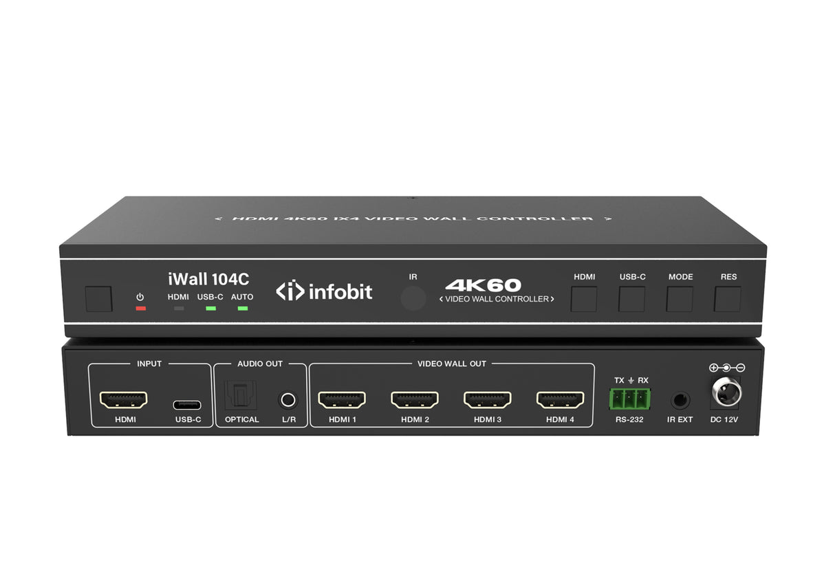 iWall 104C 4K60 HDMI vaizdo sienos komutatorius, 1x HDMI ir 1x USB C IN, 4x HDMI OUT