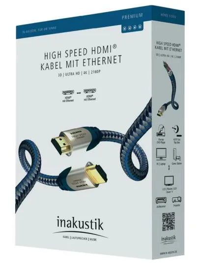 in-Akustik PREMIUM HDMI-HDMI (HDMI 2.0), kabelis 3m - Šoninė panelė su prijungimo schemomis