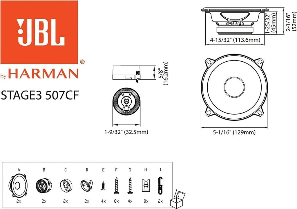 JBL Stage3 507CF, 13 cm, komponentiniai garsiakalbiai, 270 W