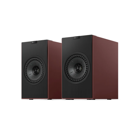 KEF Coda W, aktyvios belaidės lentyninės garso kolonėlės - Bordo spalvos korpusas, juodas priekis