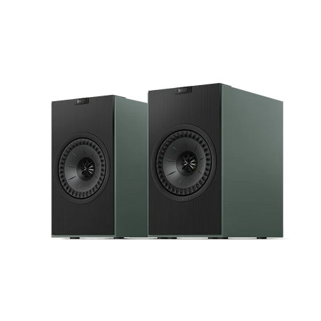 KEF Coda W, aktyvios belaidės lentyninės garso kolonėlės - Šoninis kampas, žali šonai, KEF logotipas viršuje