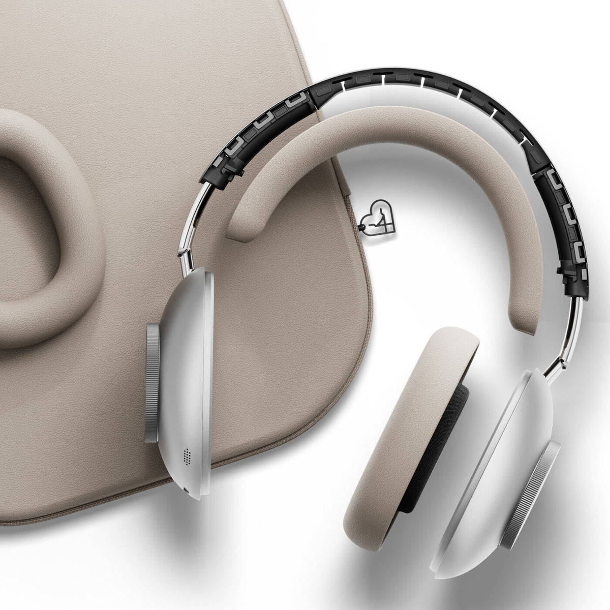 Loewe Leo, belaidės Over-Ear tipo ausinės su ANC - Sidabriniai ausinių mygtukai, širdelės formos pakabukas