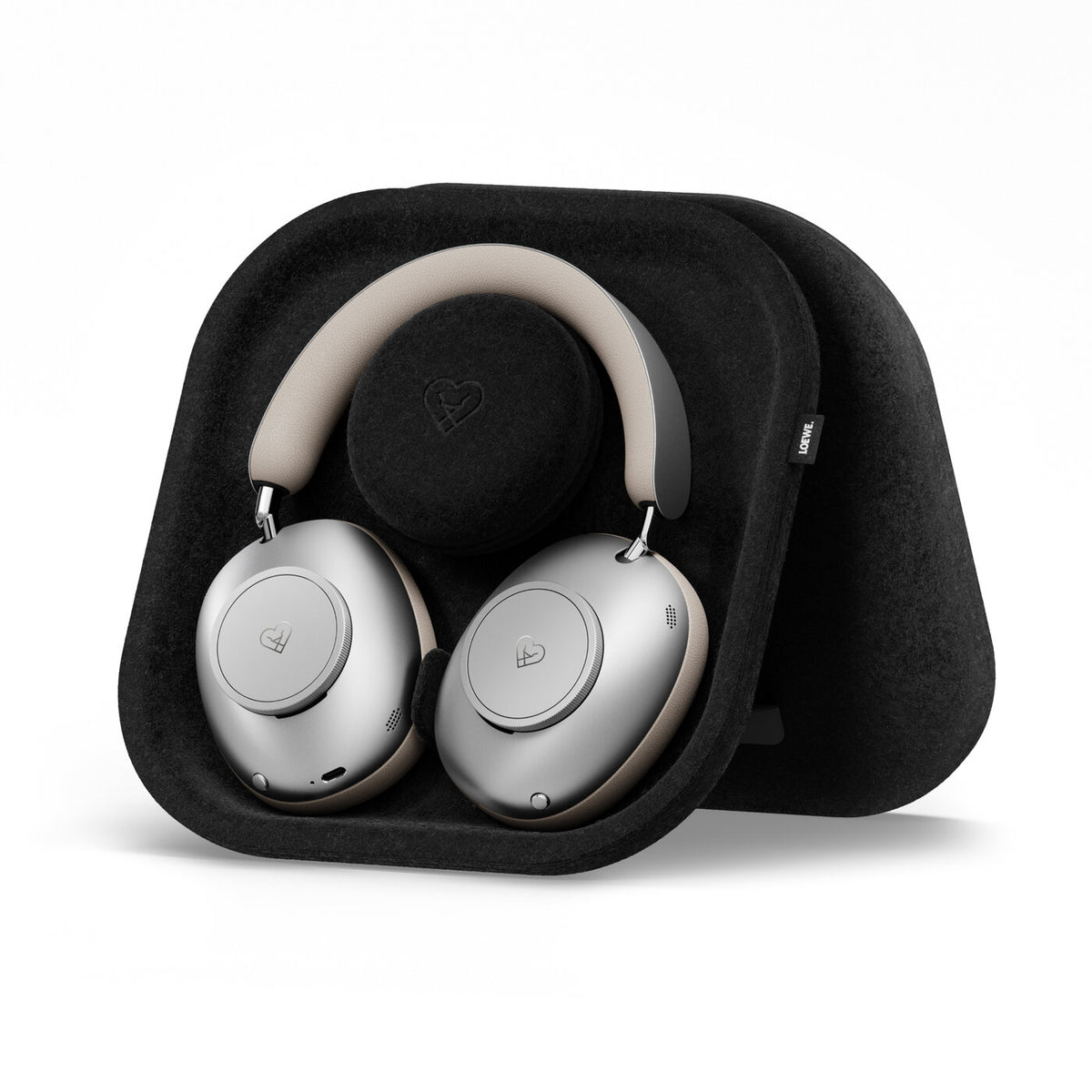 Loewe Leo, belaidės Over-Ear tipo ausinės su ANC - Sidabrinės ausinės su dėklu ir logotipu