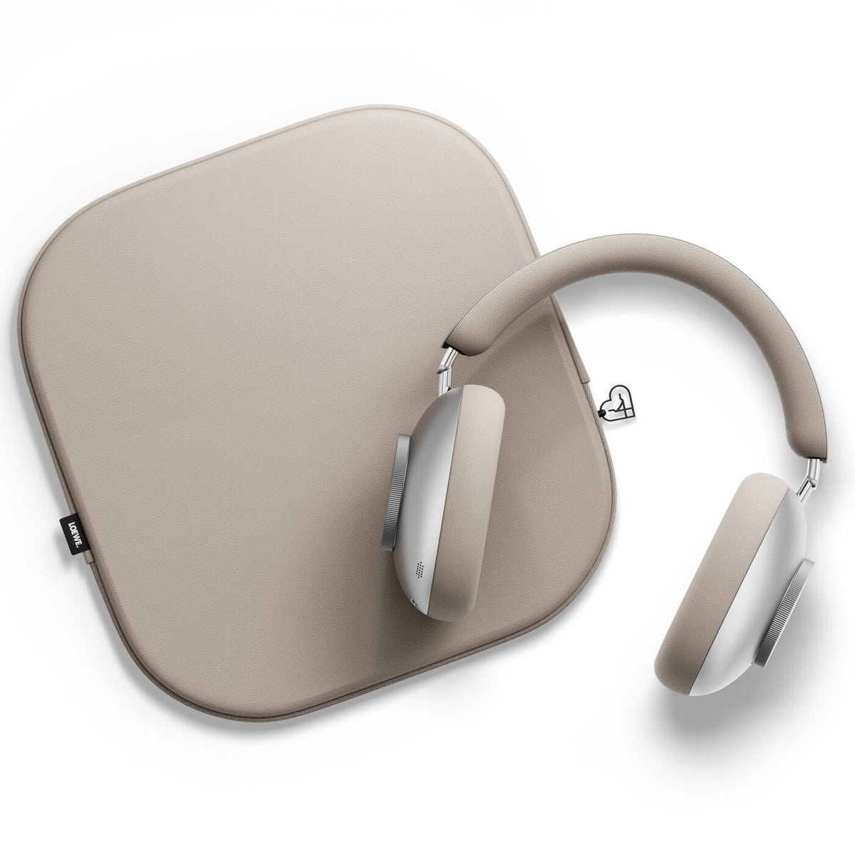 Loewe Leo, belaidės Over-Ear tipo ausinės su ANC - Širdelės formos pakabukas, odinis dėklas, logotipas ant dėklo