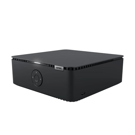 Loewe MULTI.ROOM AMP, 2-ių kanalų stereo stiprintuvas - Juodas prietaisas, mygtukai, USB jungtis, logotipas
