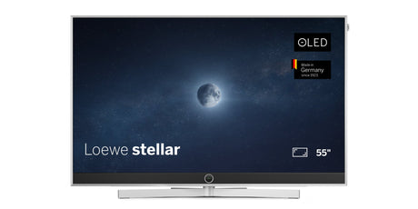 Loewe Stellar 55", 4K OLED televizorius - Ekrane matosi mėnulis, logotipas ir dydis