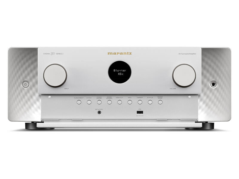 Marantz CINEMA 50 S2 (SERIES 2), 9.4 kanalų namų kino stiprintuvas - Sidabrinis stiprintuvas, apvalus ekranas, mygtukai