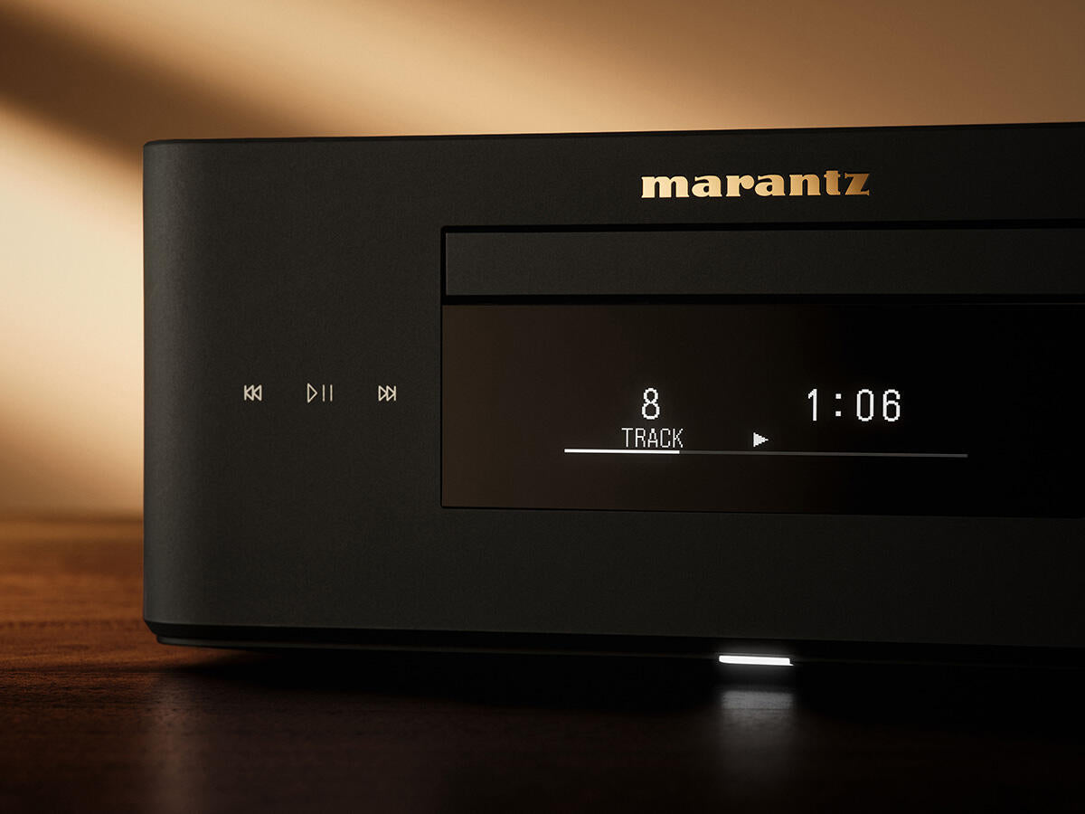 Marantz MCR 60n DAB, tinklo grotuvas su CD grotuvu ir stiprintuvu - Juodas priekis, auksinis logotipas, ekranas, mygtukai