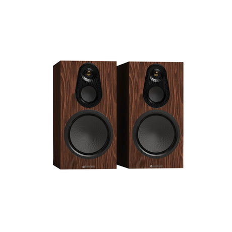 Monitor Audio Silver 100 8G, lentyninės garso kolonėlės - Kolonėlės iš kampo, matosi logotipas