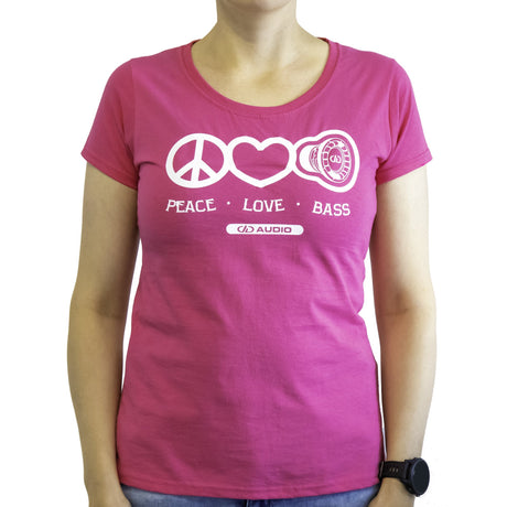 DD Women′s marškinėliai S Pink Love Peace & Bass