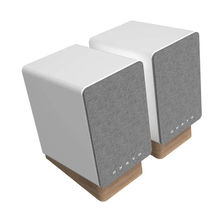 Onkyo GX-10DB, aktyvios lentyninės garso kolonėlės - Šoninis vaizdas su mediniu pagrindu