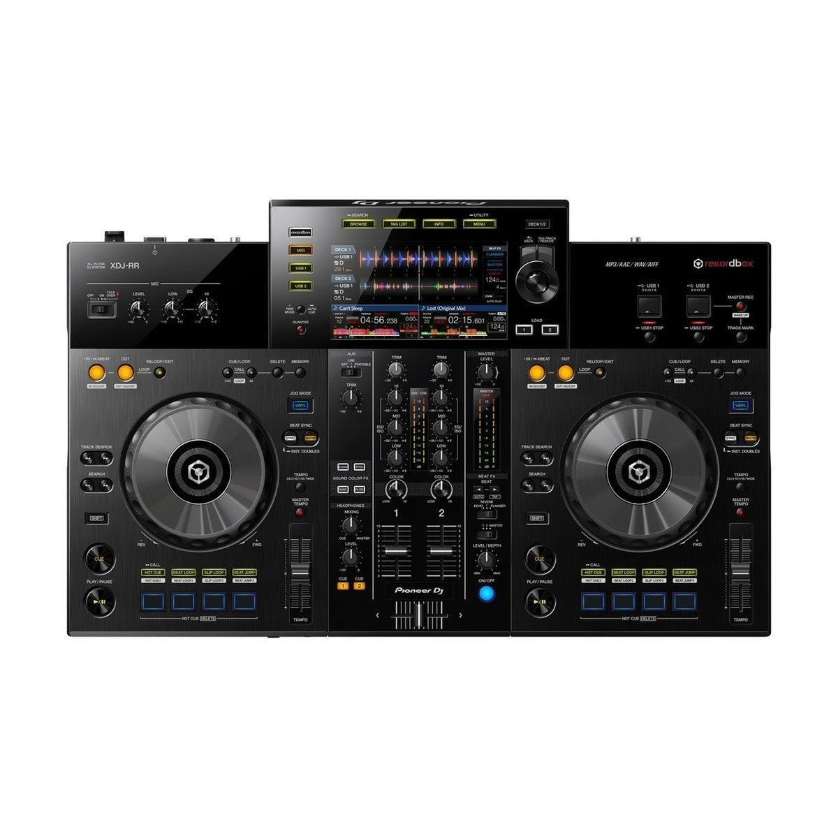 Pioneer DJ XDJ-RR Rekordbox controller - ekranas su bangomis ir jungtys gale
