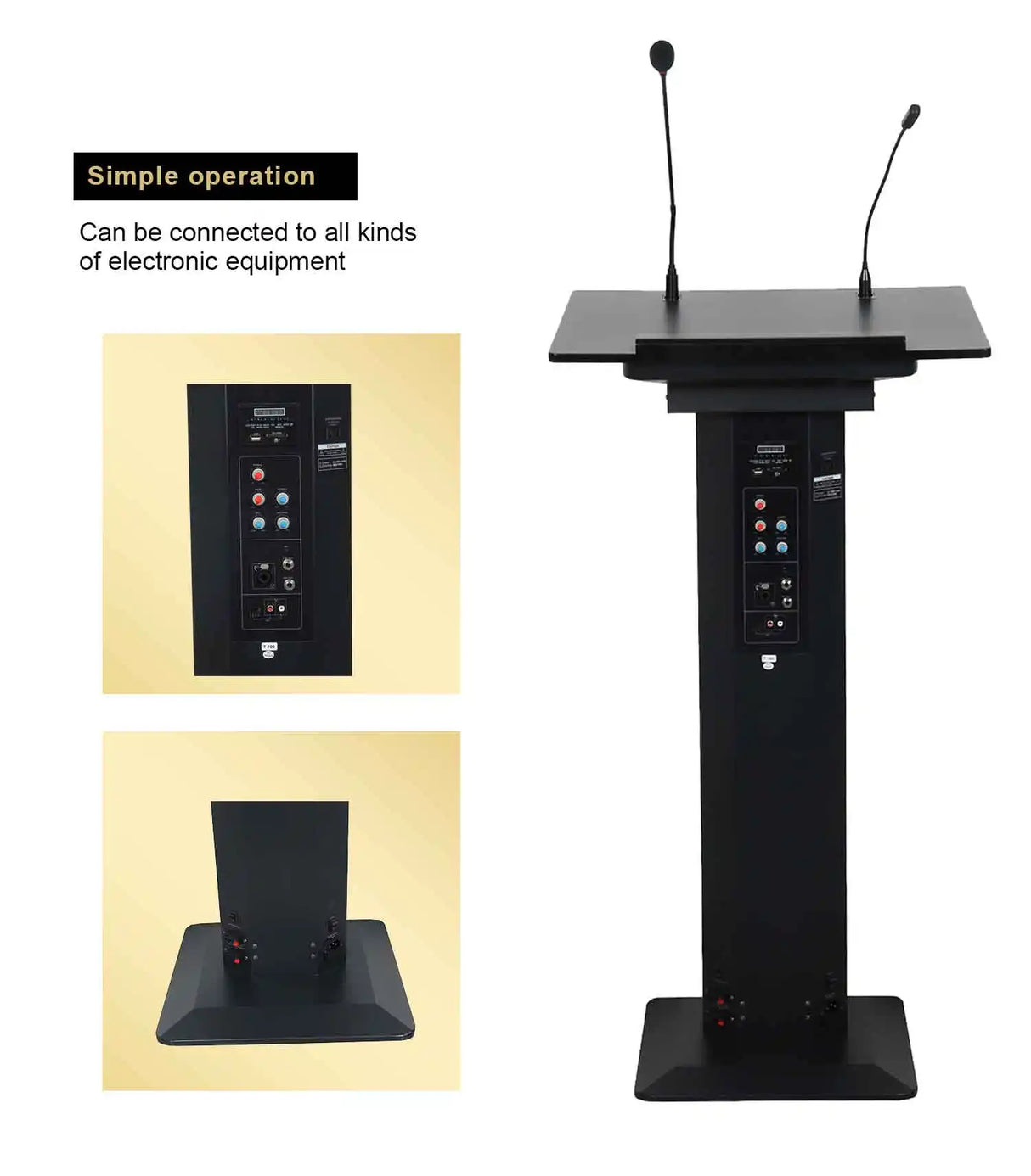 qq-chinapa T-100, konferencinė tribūna su mikrofonu ir LED apšvietimu