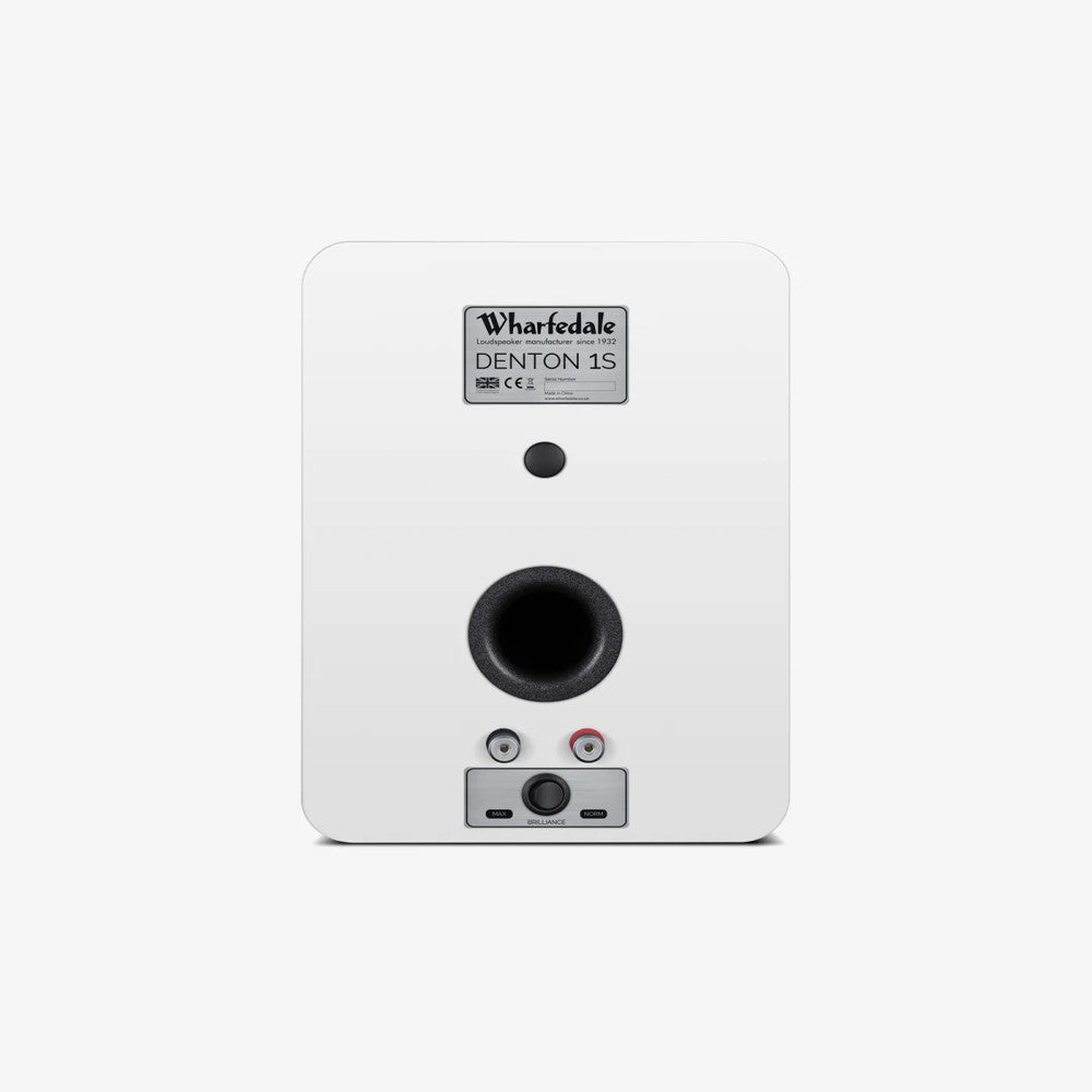 Wharfedale DENTON 1S, lentyninės garso kolonėlės - Baltos kolonėlės galinė dalis, jungtys, ventiliacijos anga
