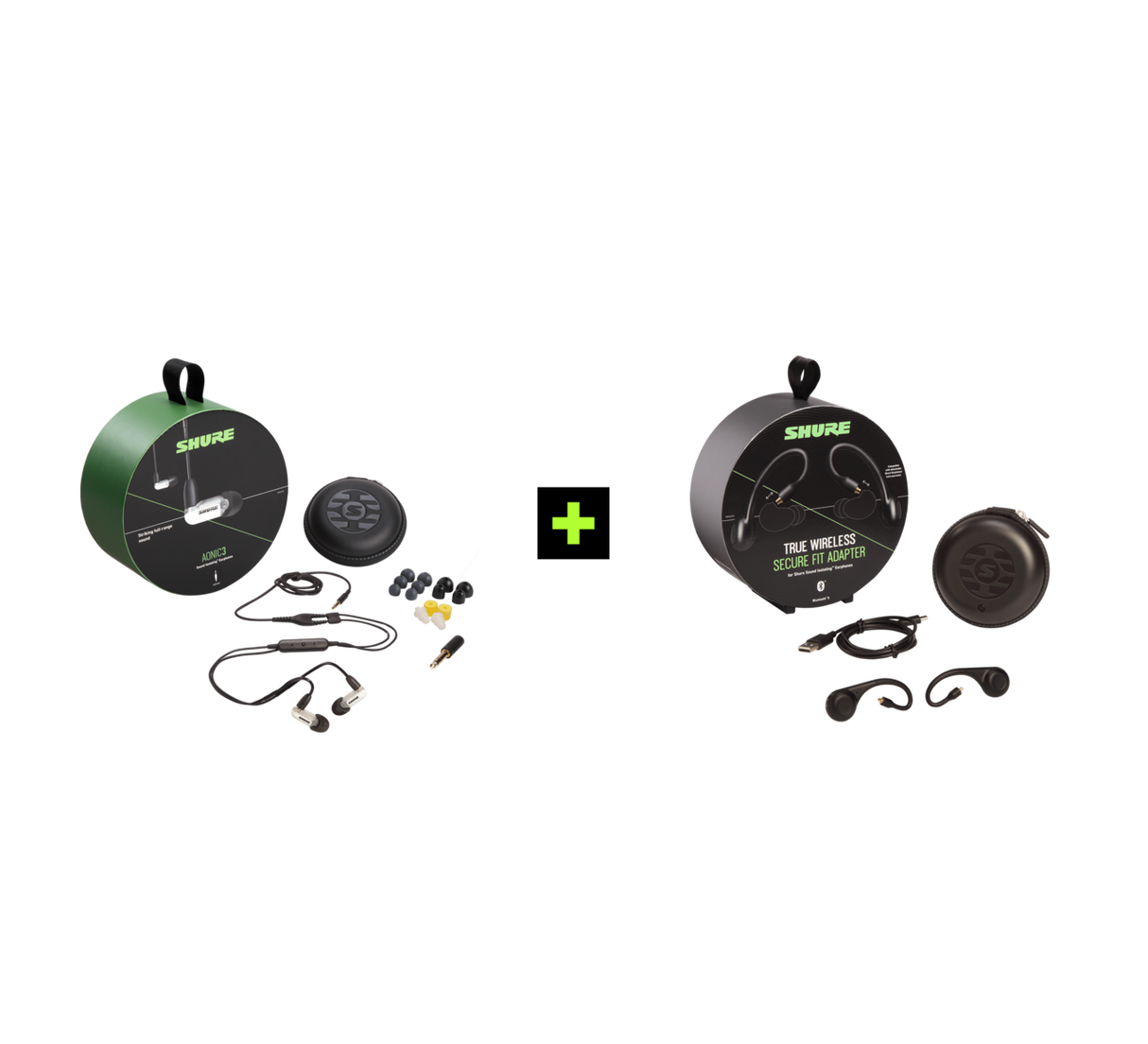 Shure AONIC 3 TRUE WIRELESS EARPHONE BUNDLE,  Ausinių ir belaidžių ausinių adapterio rinkinys (įvairių spalvų) - pakuotės