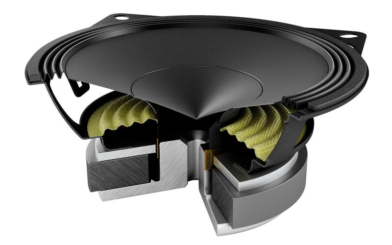 Audison AP 5, automobilinis žemų dažnių garsiakalbis- pjūvis