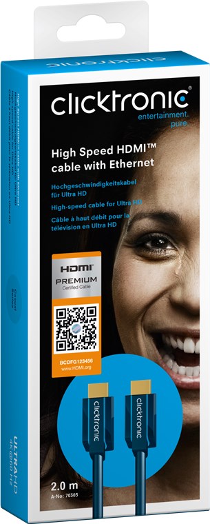 Clicktronic High Speed HDMI™, (2 m.) HDMI kabelis su Ethernet palaikymu- pakuotė