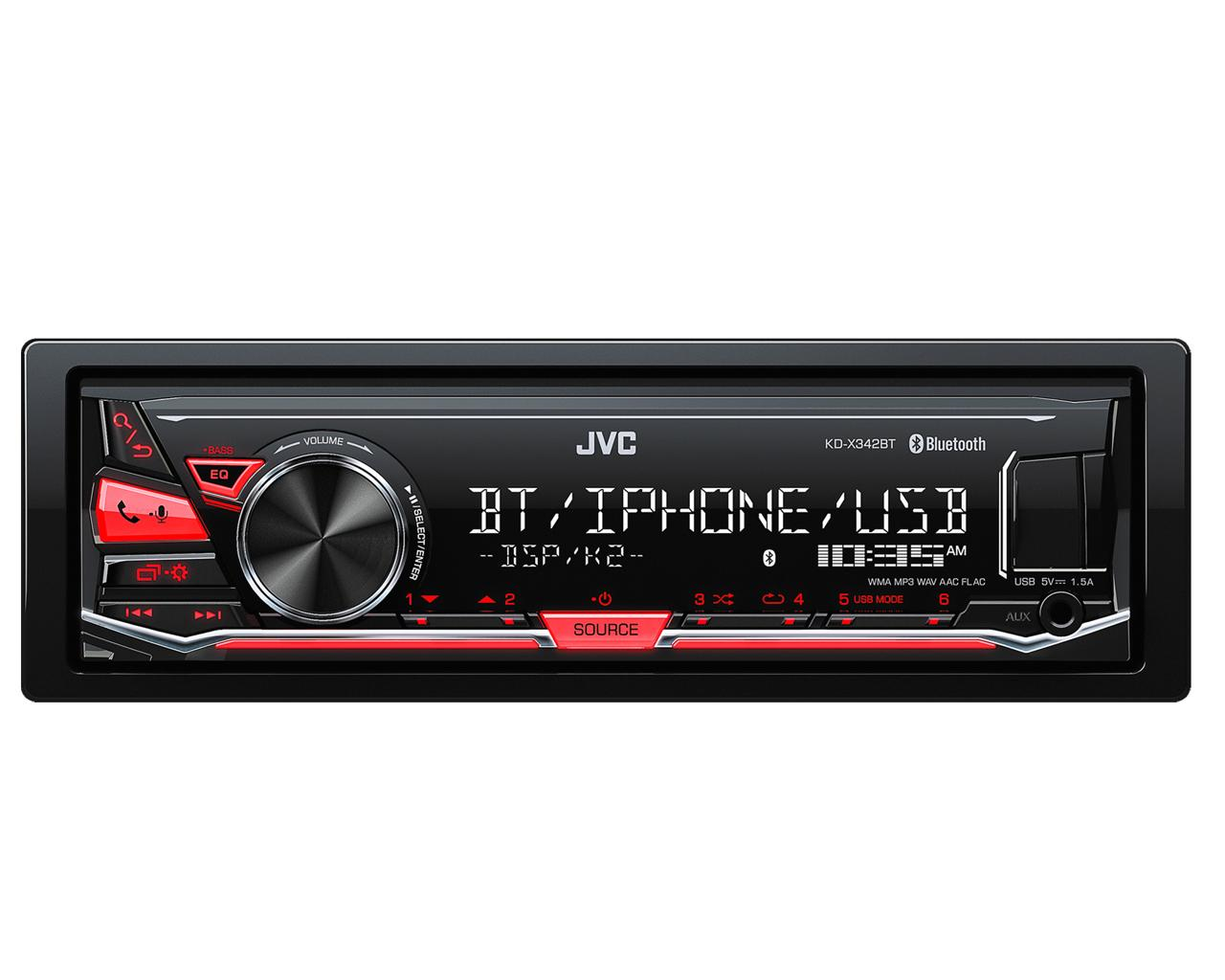 Magnetola automobiliui JVC KD-X342BT, MP3, USB, AUX, BLUETOOTH Magnetolos JVC AUTOGARSAS.LT