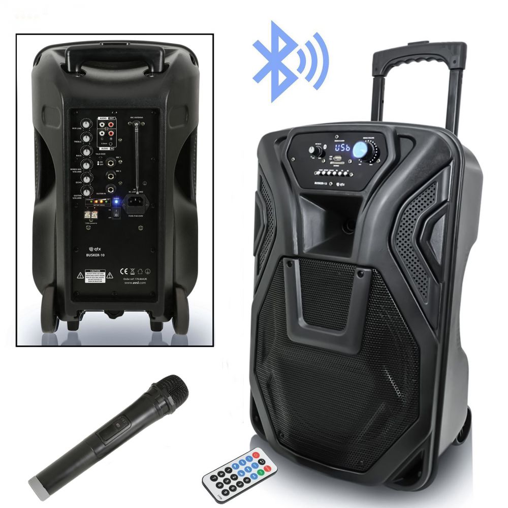 Nešiojama garso sistema QTX BUSKER-10PA, VHF MIKR, USB/SD/FM/BT Kolonėlės QTX AUTOGARSAS.LT