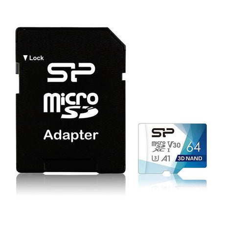 SILICON POWER Micro SDXC 64GB UHS-I U3 V30 - kortelė su adapteriu.