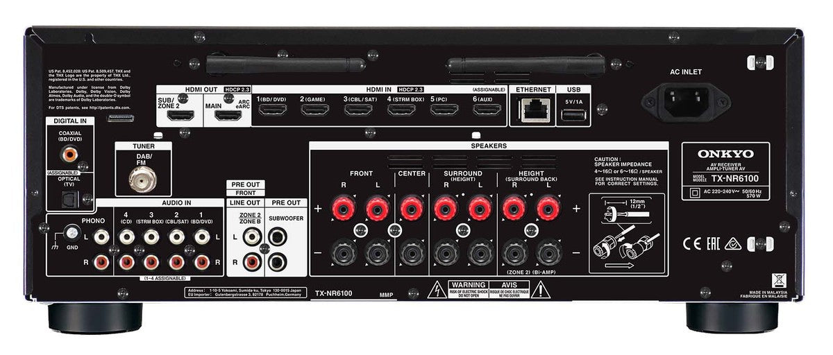 Onkyo TX-NR6100, 7.2 kanalo AV imtuvas- stiprintuvas (įvairių spalvų)- galas