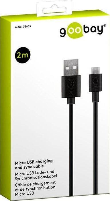 Goobay micro USB įkrovimo ir duomenų perdavimo kabelis - „Android“ įrenginiams 2m Laidai Goobay AUTOGARSAS.LT