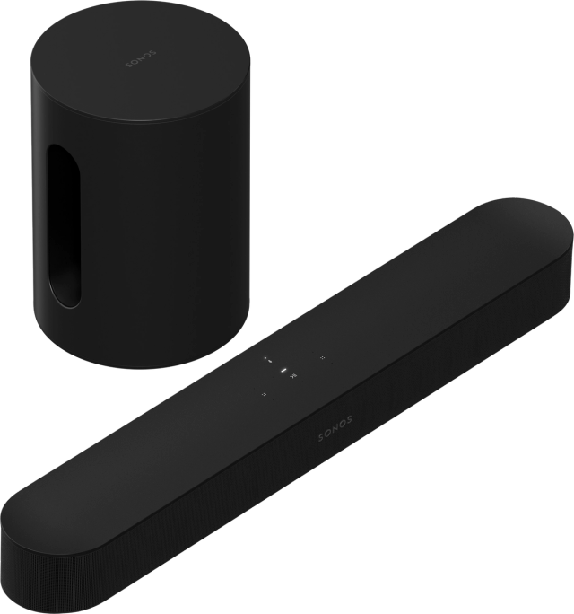 Sonos Beam (Gen2) soundbar'o ir Sonos SUB Mini, žemų dažnių garso kolonėlės komplektas (įvairių spalvų)- juoda