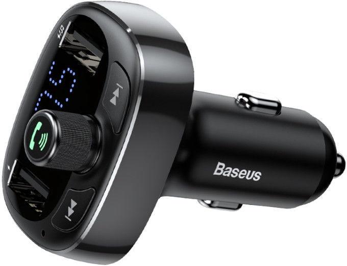 Automobilinis įkroviklis FM siųstuvas „Aux“ moduliatorius „Bluetooth“ laisvų rankų įranga Baseus S09 T-Type Dual USB Priedai Baseus AUTOGARSAS.LT