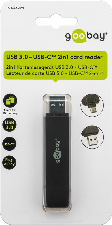 Goobay 2in1 USB 3.0 - USB-C™ ,atminties kortelių skaitytuvas - pakuotė