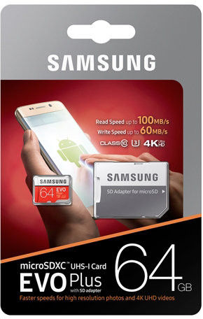 Atminties kortelė Samsung EVO+, 64GB microSDHC klasė 10 UHS-1 Vaizdo registratoriai - radarų detektoriai Samsung AUTOGARSAS.LT