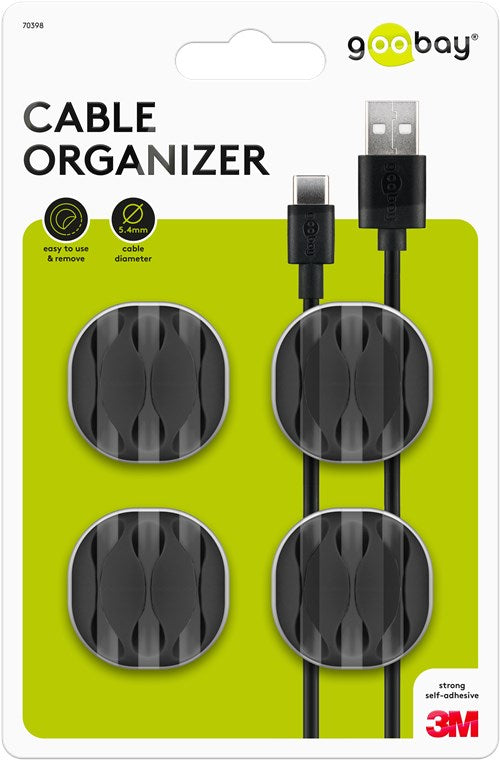 Goobay 3-jų taškų USB kabelių laikiklis (įvairių spalvų)- pakuotė