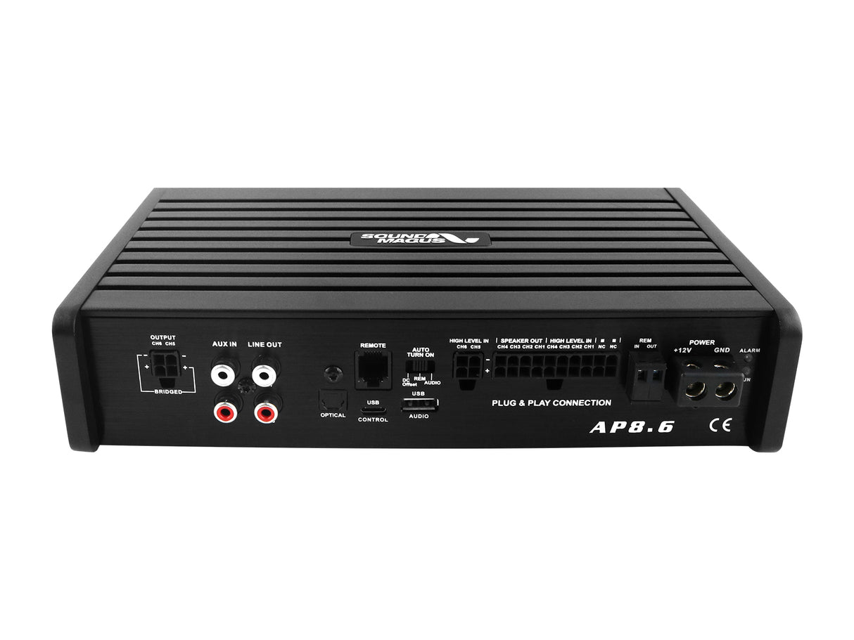 SOUNDMAGUS AP8.6, skaitmeninis integruotas automobilinis stiprintuvas- signalų procesorius