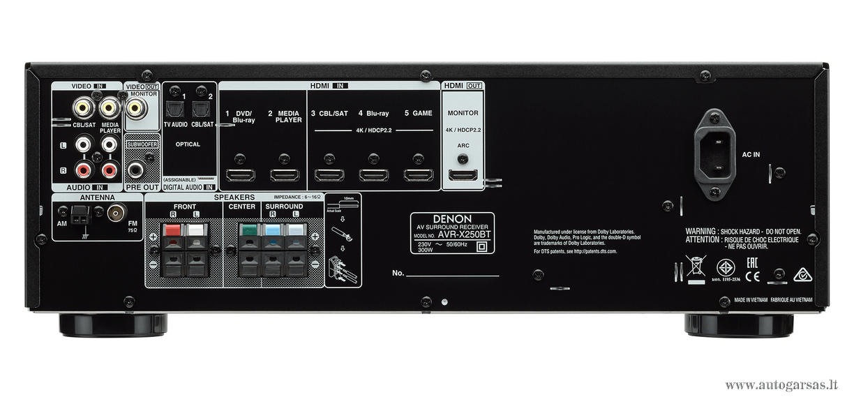 AV resyveris Denon AVR-X250BT 5.1 kanalo namų kino stiprintuvas 5x130W su Bluetooth Namu kinas Denon AUTOGARSAS.LT