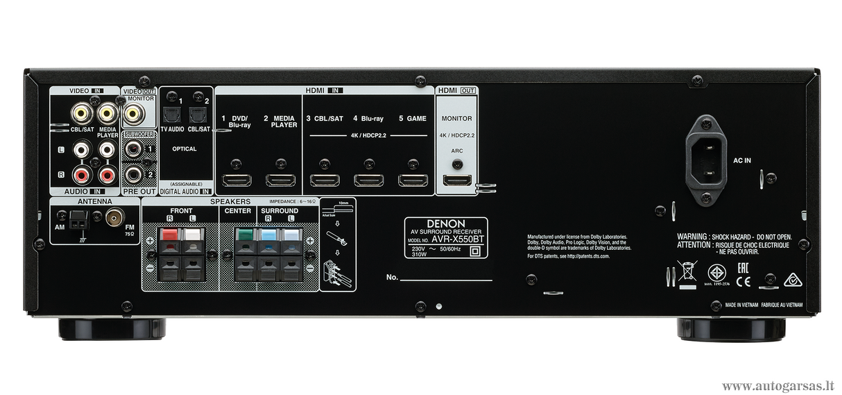 AV resyveris Denon  AVR-X550BT 5.2 kanalo namų kino stiprintuvas 5x130W su Bluetooth Namu kinas Denon AUTOGARSAS.LT