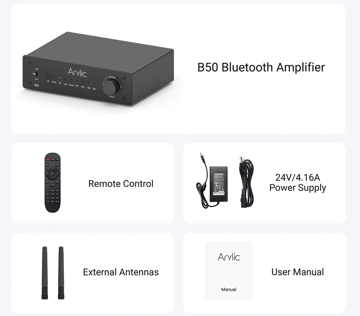 Arylic B50, Bluetooth Stereo stiprintuvas su audio siųstuvu HDMI ARC
