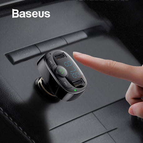 Automobilinis įkroviklis FM siųstuvas „Aux“ moduliatorius „Bluetooth“ laisvų rankų įranga Baseus S09A T-Type Dual USB