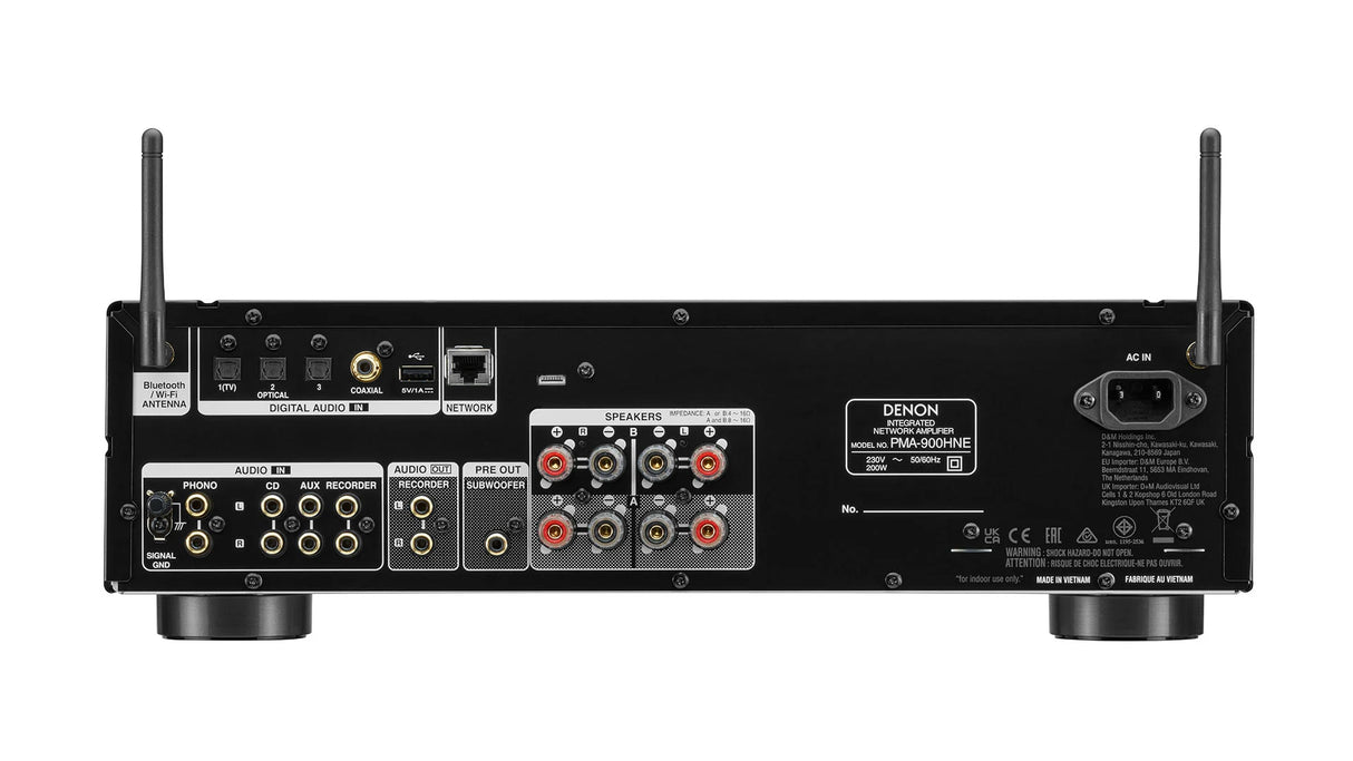 Denon PMA-900HNE, stereo integruotas garso stiprintuvas (įvairių spalvų) - Galinė panelė su jungtimis ir antenomis