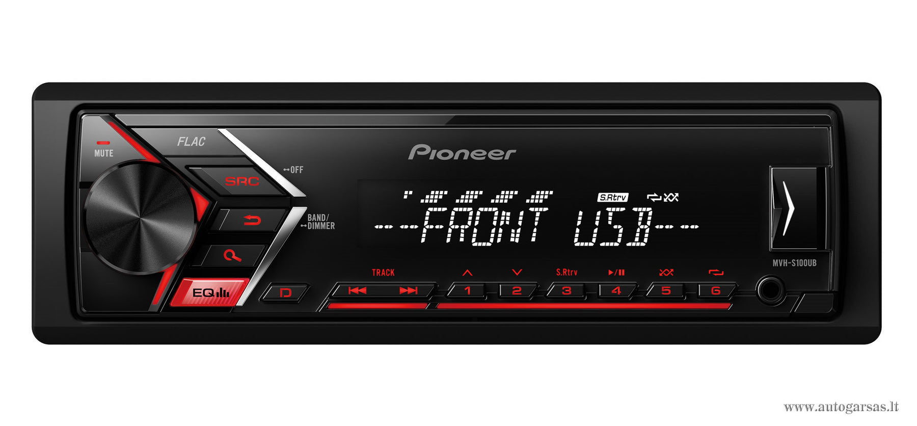 Magnetola automobiliui Pioneer MVH-S100UB 4 x 50W, AUX, USB, RDS, Android Magnetolos Pioneer AUTOGARSAS.LT