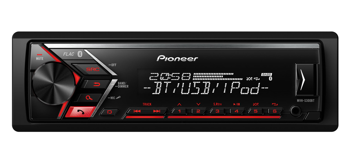 Magnetola automobiliui Pioneer MVH-S300BT, BLUETOOTH, USB, AUX Magnetolos Pioneer AUTOGARSAS.LT