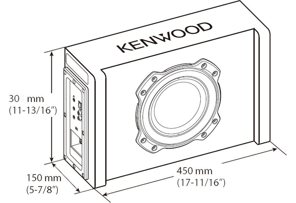 Kenwood PA-W801B, žemų dažnių garsiakalbis automobiliui - matmenys
