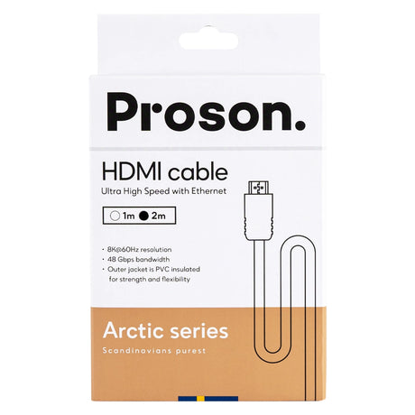 Proson Arctic HDMI 8K / 4K, signalinis HDMI kabelis (1m-10m) - Pakuotė su HDMI kabelio schema