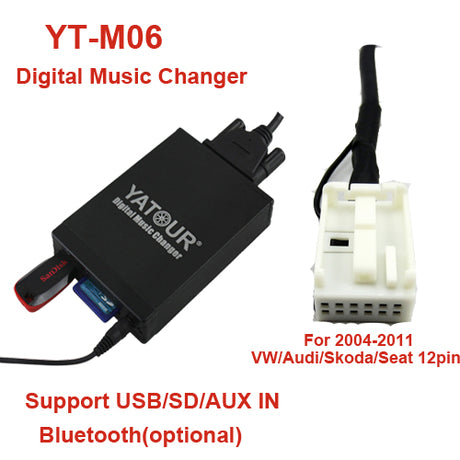 Automobilinis USB/SD/AUX adapteris YATOUR YT-M06, ISO 12-PIN, skirtas AUDI automobiliams 2004-2010m AV/USB/AUX/BT adapteriai Yatour AUTOGARSAS.LT