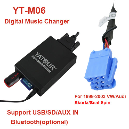 Automobilinis USB/SD/AUX adapteris YATOUR YT-M06, ISO 8-PIN, skirtas AUDI automobiliams 1999-2006m AV/USB/AUX/BT adapteriai Yatour AUTOGARSAS.LT