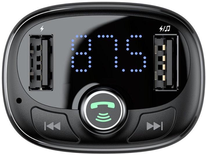 Automobilinis įkroviklis FM siųstuvas „Aux“ moduliatorius „Bluetooth“ laisvų rankų įranga Baseus S09 T-Type Dual USB Priedai Baseus AUTOGARSAS.LT