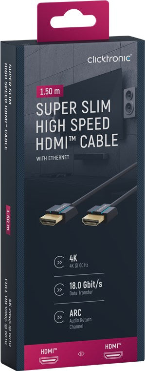 Clicktronic Ultra-Slim High Speed HDMI™, (1.5 m.) signalinis HDMI kabelis su Ethernet palaikymu