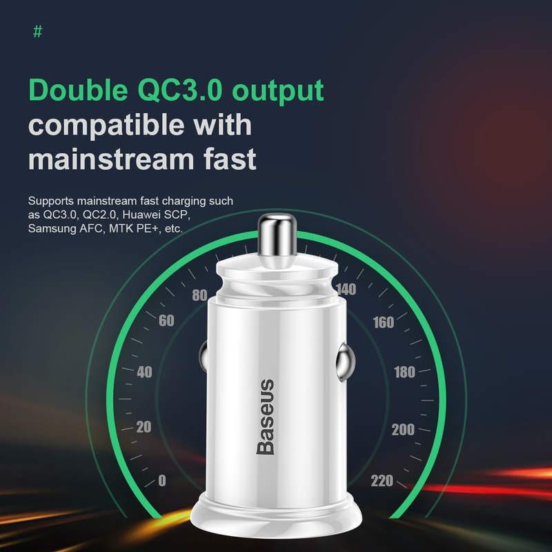 Dvigubas USB įkrovimo adapteris automobiliui Baseus QC 3 30W Priedai Baseus AUTOGARSAS.LT