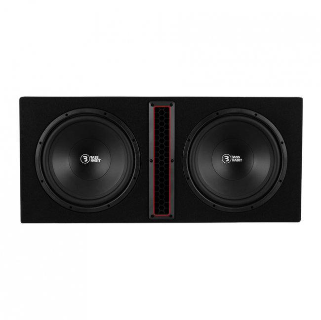 Bass Habit Play 212 2x12tum, automobilinių žemų dažnių garsiakalbių korpuse bei stiprintuvo komplektas - kolonėlė
