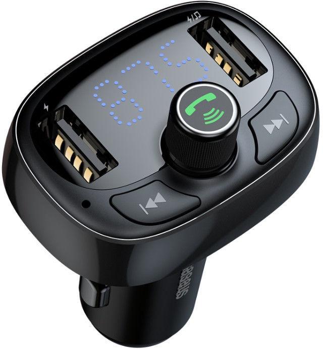Automobilinis įkroviklis FM siųstuvas „Aux“ moduliatorius „Bluetooth“ laisvų rankų įranga Baseus S09 T-Type Dual USB Priedai Baseus AUTOGARSAS.LT